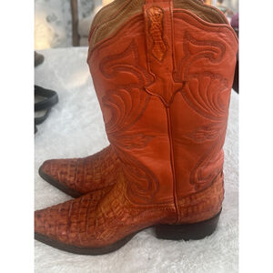 El Centauro Orange Caiman Belly Exotic Cowboy Boots Sz 6 D USA Handmade